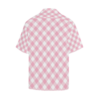 Gingham Pink Pattern Print Design 02 Men's Hawaiian Shirt