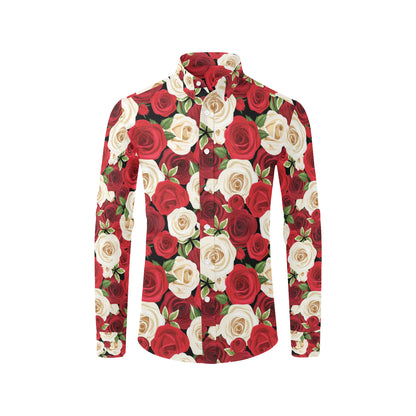 Rose Pattern Print Design RO06 Men's Long Sleeve Shirt