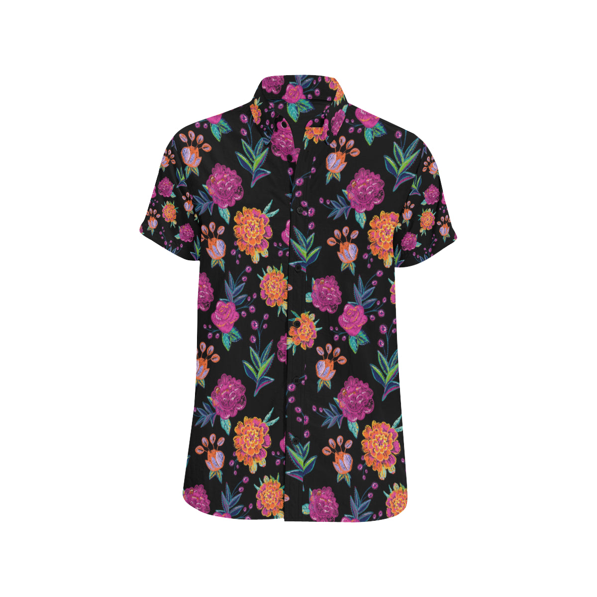 Marigold Pattern Print Design MR02 Men's Short Sleeve Button Up Shirt