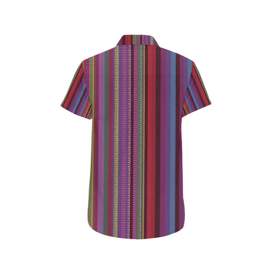 Serape Stripe Print Men's Short Sleeve Button Up Shirt