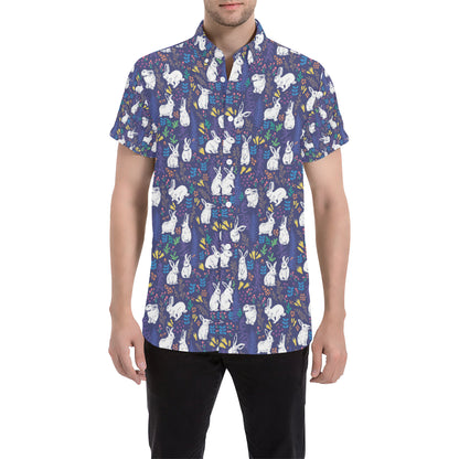 Bunny Pattern Print Design 01 Men's Short Sleeve Button Up Shirt