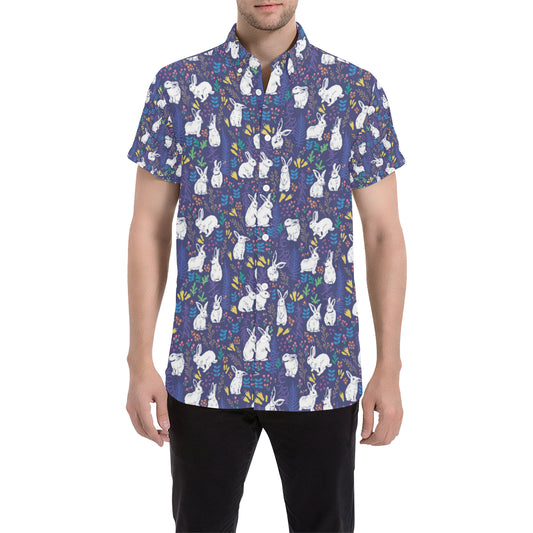 Bunny Pattern Print Design 01 Men's Short Sleeve Button Up Shirt