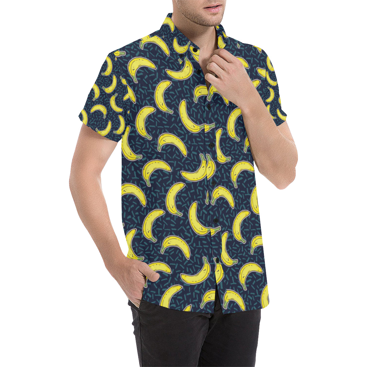 Banana Pattern Print Design BA09 Men's Short Sleeve Button Up Shirt