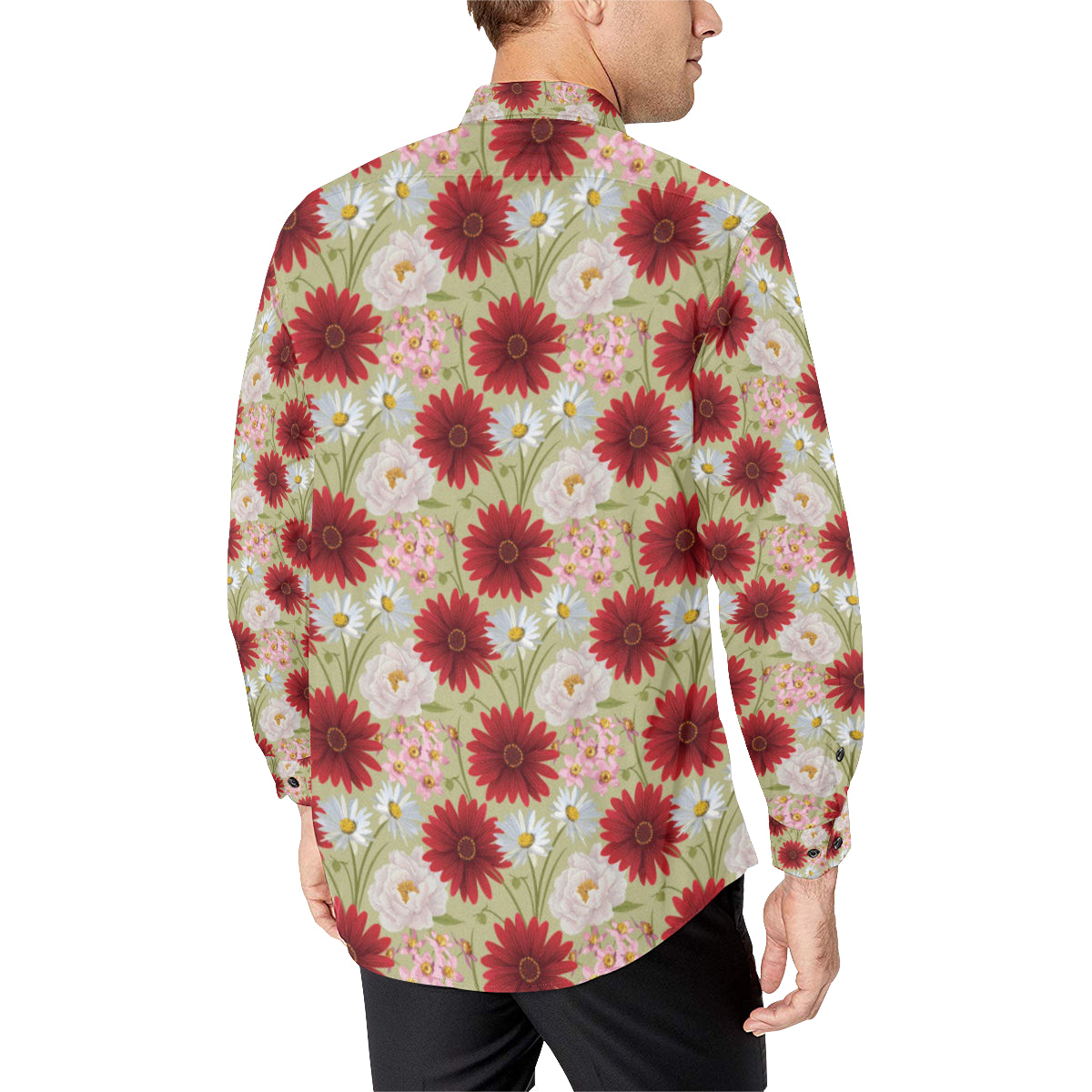 Gerberas Pattern Print Design GB07 Men's Long Sleeve Shirt