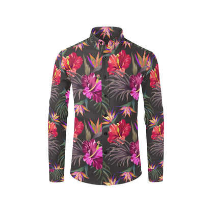 Hibiscus Pattern Print Design HB014 Men's Long Sleeve Shirt