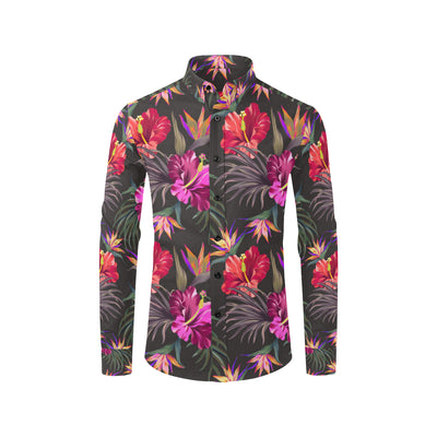 Hibiscus Pattern Print Design HB014 Men's Long Sleeve Shirt