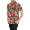 Poinsettia Pattern Print Design POT03 Men's Short Sleeve Button Up Shirt