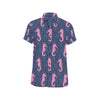 SeaHorse Pink Pattern Print Design 02 Men's Short Sleeve Button Up Shirt