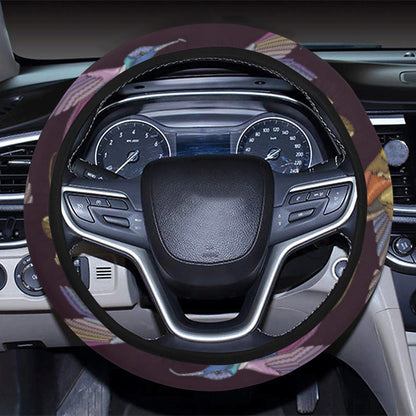 Hummingbird Pattern Print Design 04 Steering Wheel Cover with Elastic Edge