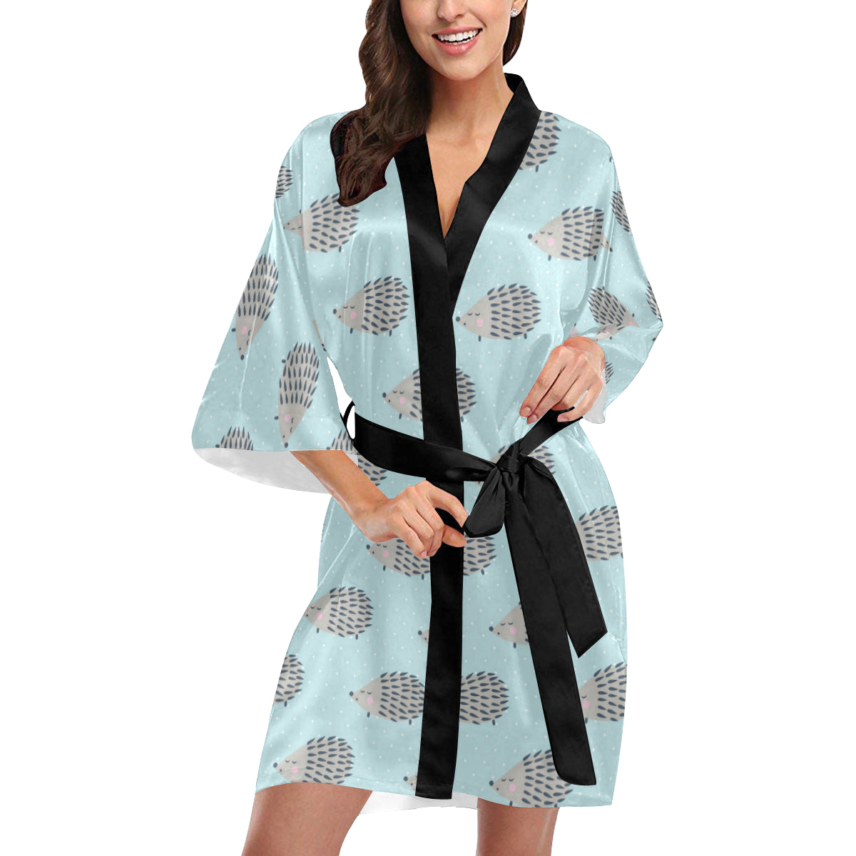 Hedgehog Pattern Print Design 02 Women's Short Kimono