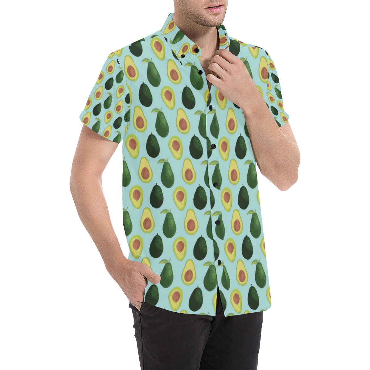 Avocado Pattern Print Design 04 Men's Short Sleeve Button Up Shirt