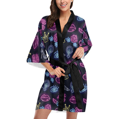 Lipstick Neon Pattern Print Design 02 Women's Short Kimono