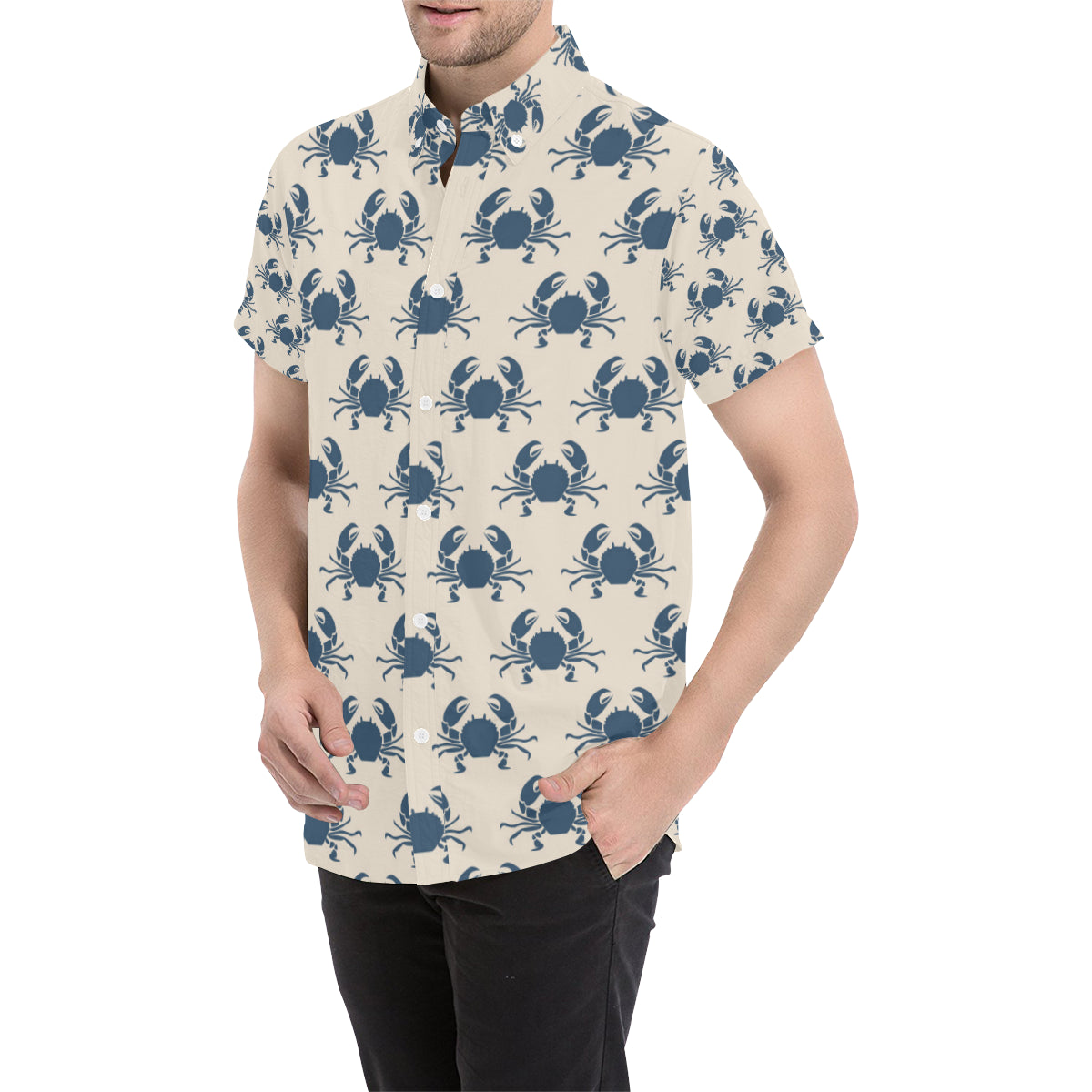 Crab Pattern Print Design 02 Men's Short Sleeve Button Up Shirt