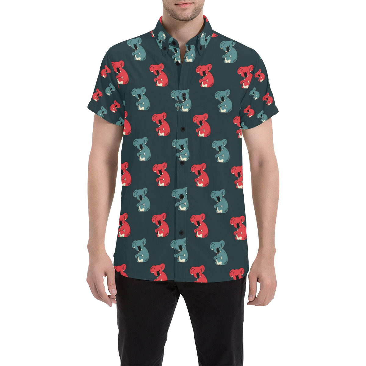 Koala Pattern Print Design 02 Men's Short Sleeve Button Up Shirt