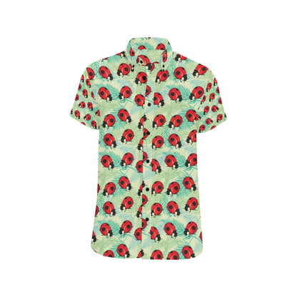 Ladybug Cute Print Pattern Men's Short Sleeve Button Up Shirt