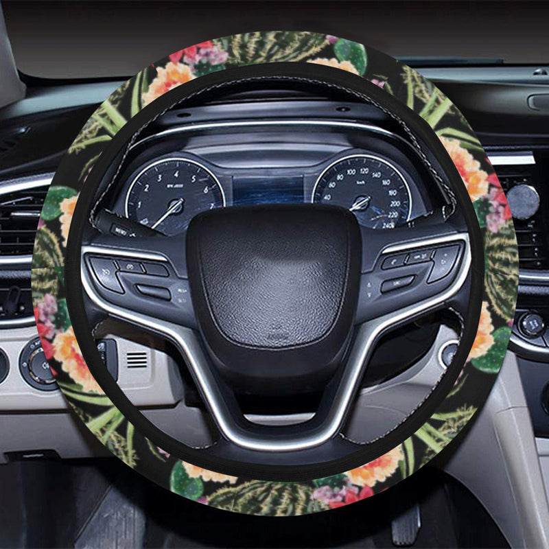 Cactus Pattern Print Design 06 Steering Wheel Cover with Elastic Edge