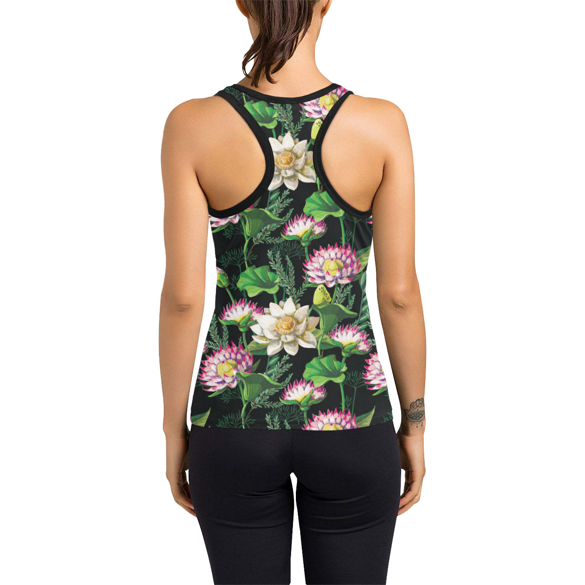 Water Lily Pattern Print Design WL010 Women's Racerback Tank Top