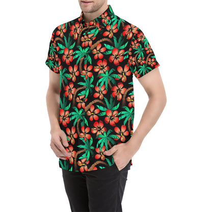 Hawaiian Themed Pattern Print Design H022 Men's Short Sleeve Button Up Shirt