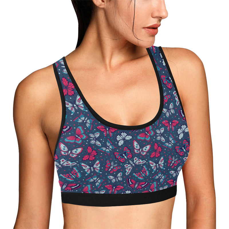 Butterfly Red Deep Blue Print Pattern Sports Bra