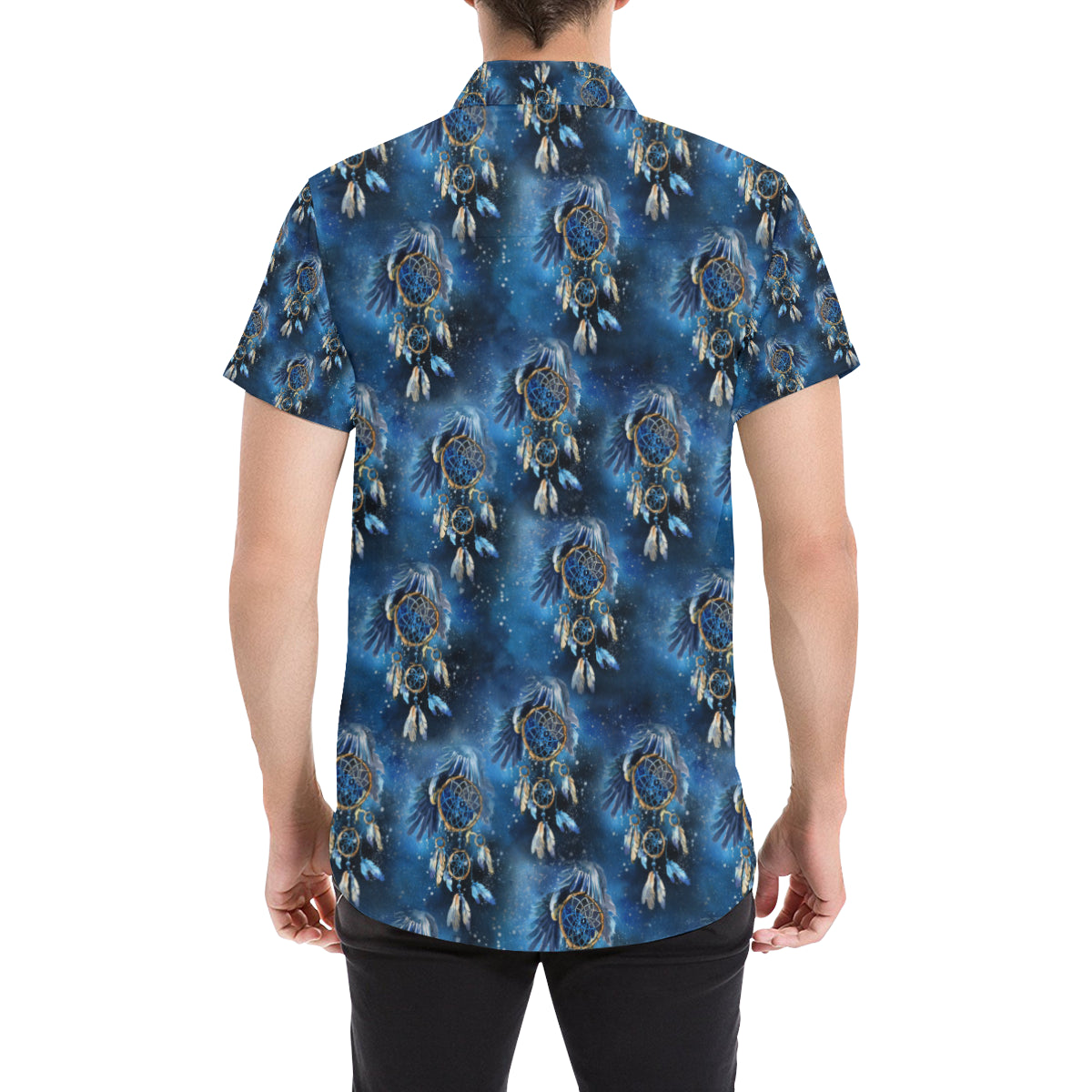 Eagles Dream Catcher Themed Men's Short Sleeve Button Up Shirt