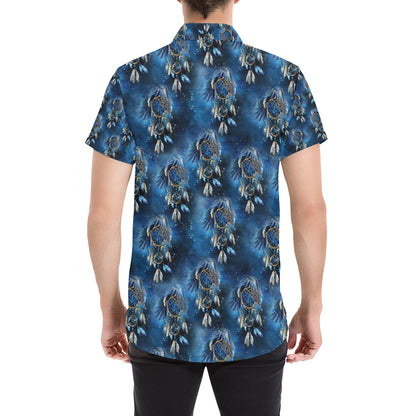 Eagles Dream Catcher Themed Men's Short Sleeve Button Up Shirt