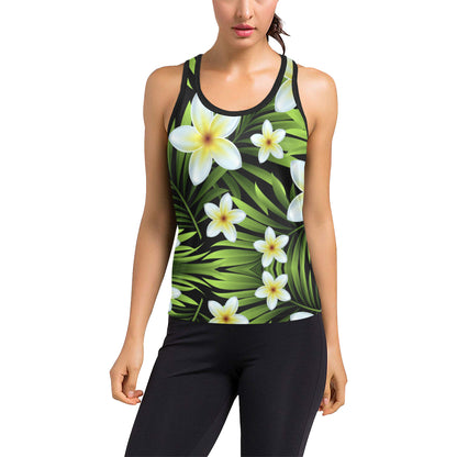 White Plumeria Pattern Print Design PM06 Women's Racerback Tank Top