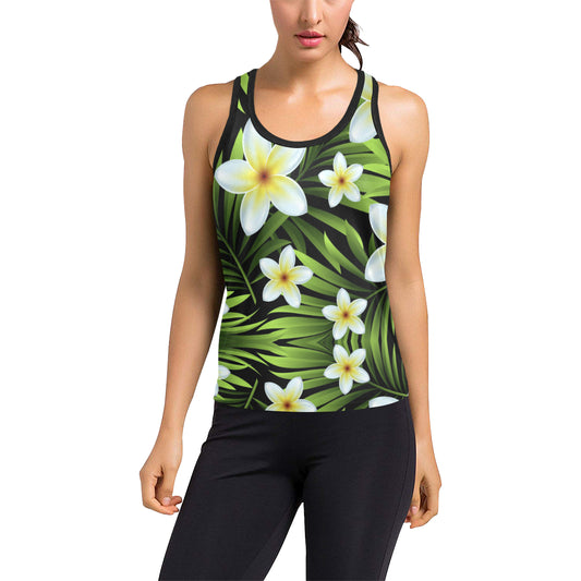 White Plumeria Pattern Print Design PM06 Women's Racerback Tank Top