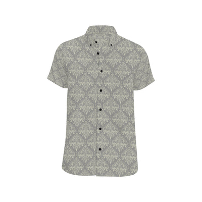 Damask Grey Elegant Print Pattern Men's Short Sleeve Button Up Shirt