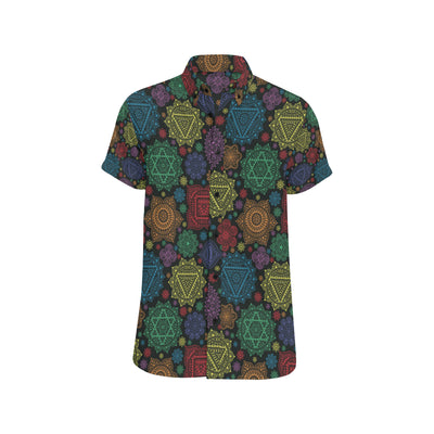 Chakra Mandala Print Pattern Men's Short Sleeve Button Up Shirt