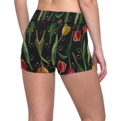 Tulip Embroidered Pattern Print Design TP01 Yoga Shorts