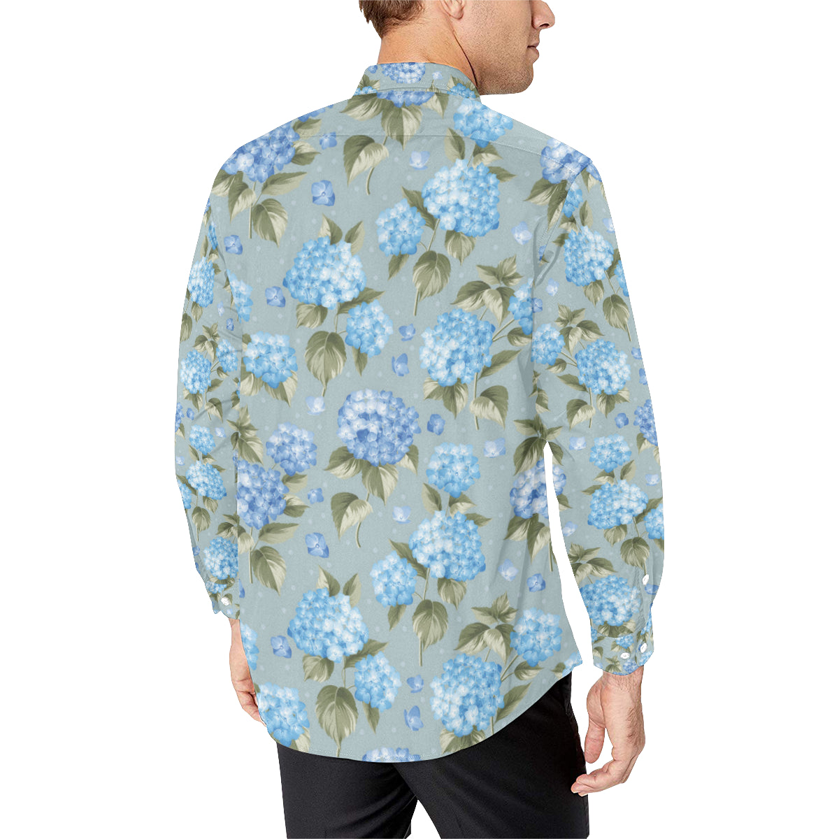 Hydrangea Pattern Print Design 01 Men's Long Sleeve Shirt