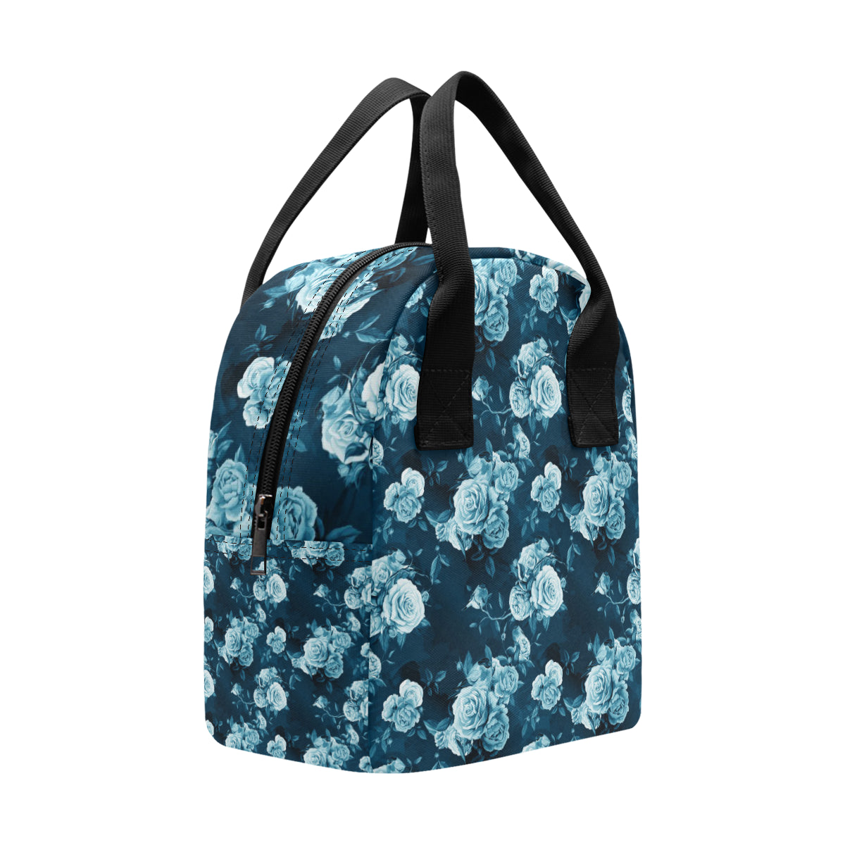 Rose Blue Pattern Print Design RO014 Insulated Lunch Bag