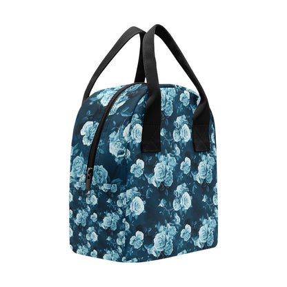 Rose Blue Pattern Print Design RO014 Insulated Lunch Bag