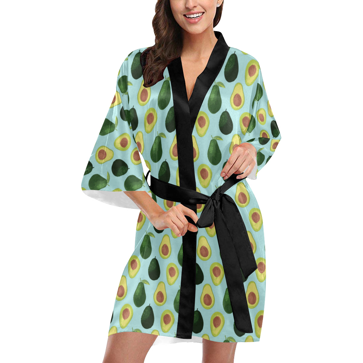 Avocado Pattern Print Design 04 Women's Short Kimono