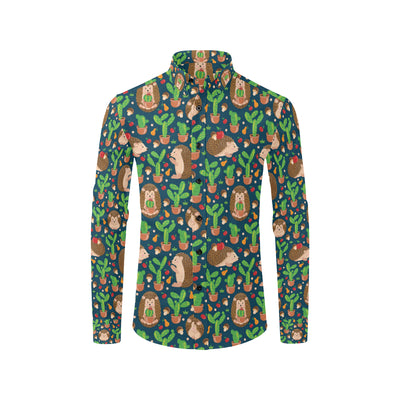 Hedgehog Cactus Pattern Print Design 04 Men's Long Sleeve Shirt