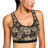 Brown Hibiscus Tropical Sports Bra