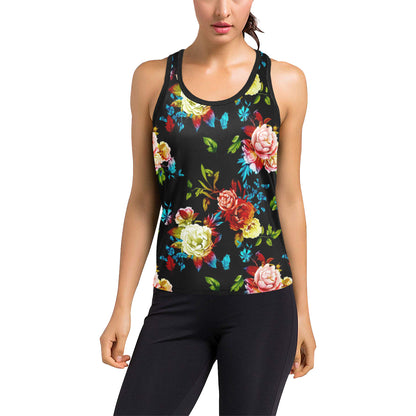 Peony Pattern Print Design PE07 Women's Racerback Tank Top