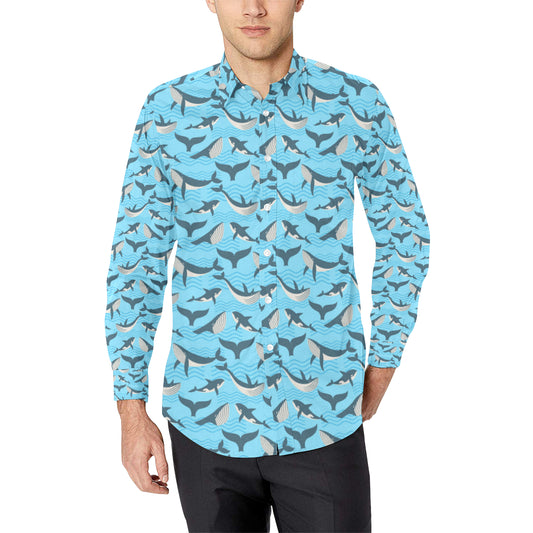 Whale Pattern Design Themed Print Men's Long Sleeve Shirt