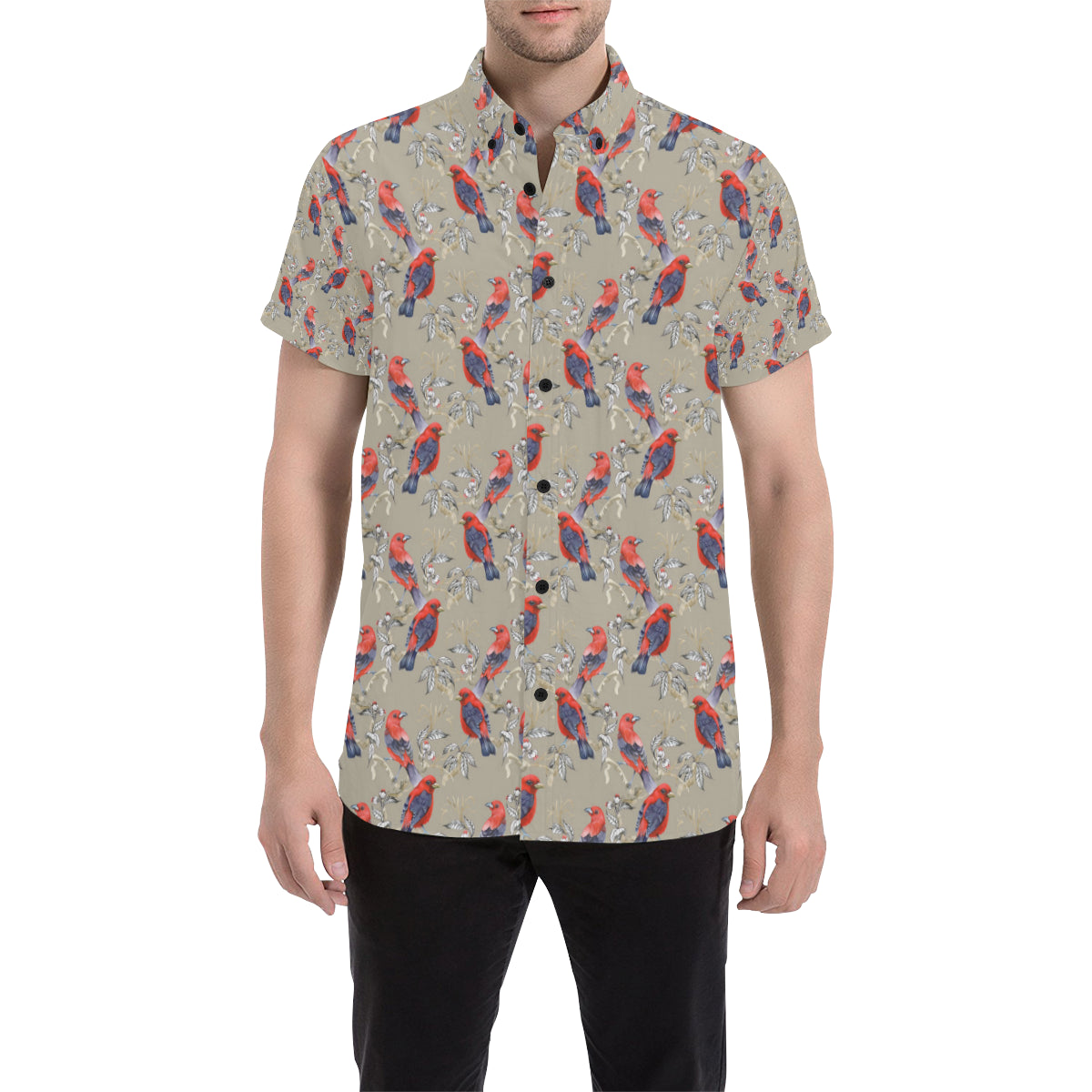 Birds Pattern Print Design 05 Men's Short Sleeve Button Up Shirt