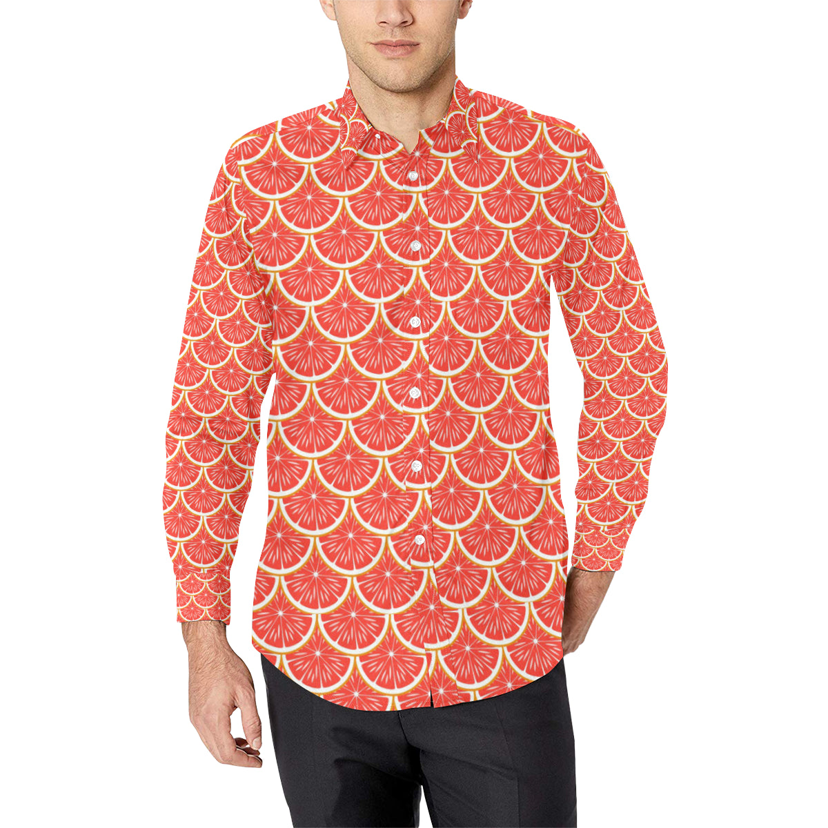 Grapefruit Pattern Print Design GF07 Men's Long Sleeve Shirt