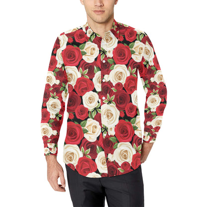 Rose Pattern Print Design RO06 Men's Long Sleeve Shirt