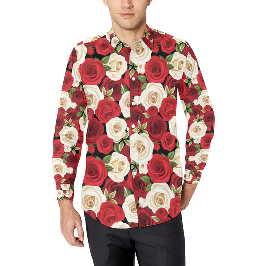 Rose Pattern Print Design RO06 Men's Long Sleeve Shirt