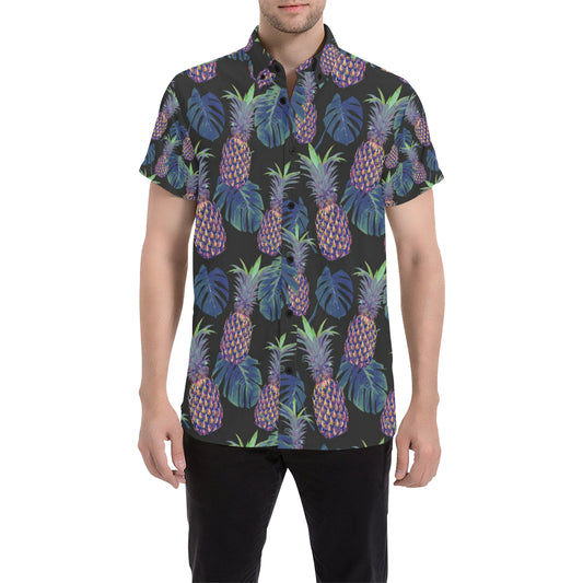 Pineapple Pattern Print Design PP04 Men's Short Sleeve Button Up Shirt