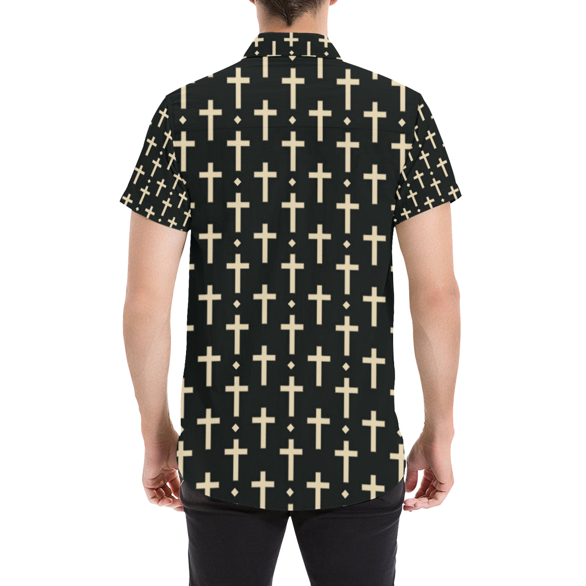 Cross Pattern Print Design 03 Men's Short Sleeve Button Up Shirt