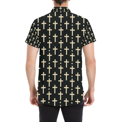 Cross Pattern Print Design 03 Men's Short Sleeve Button Up Shirt