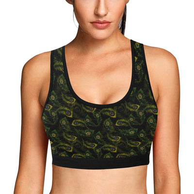 Peacock Feather Pattern Design Print Sports Bra