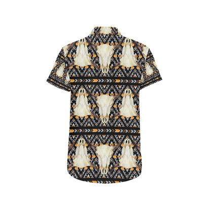 Buffalo Head Pattern Print Design 03 Men's Short Sleeve Button Up Shirt