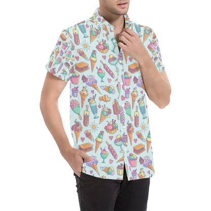 Ice Cream Pattern Print Design IC02 Men's Short Sleeve Button Up Shirt