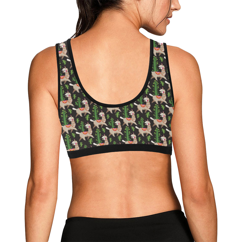 Alpaca Cactus Design Themed Print Sports Bra