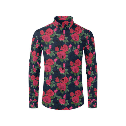 Rose Pattern Print Design A04 Men's Long Sleeve Shirt